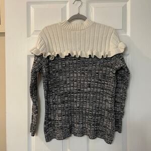 Eloquii Color Block Sweater Ruffle Knit Stretch Black/White 18/20